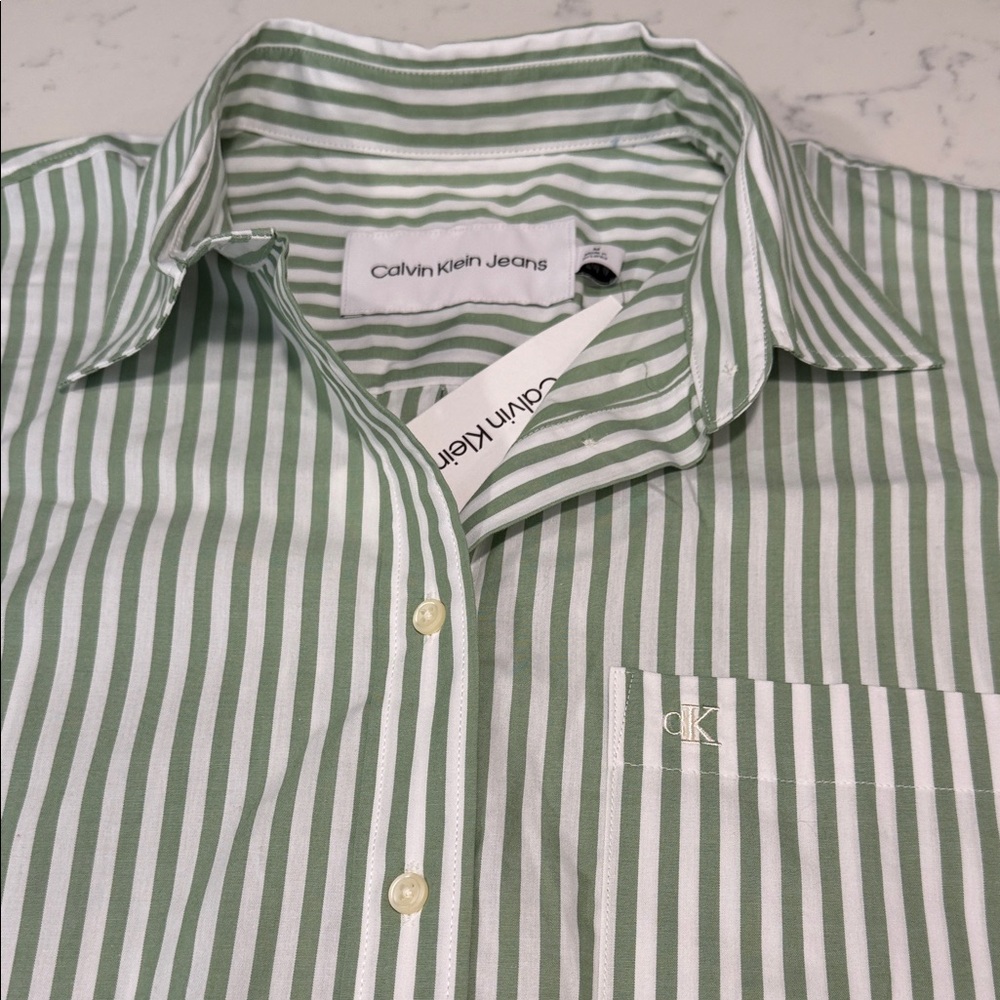 Calvin Klein Jeans women’s green Striped Shirt size M - Picture 10 of 11